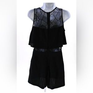 Parker Womens Lace Panel Sleeveless Pleated Romper Black Size Large